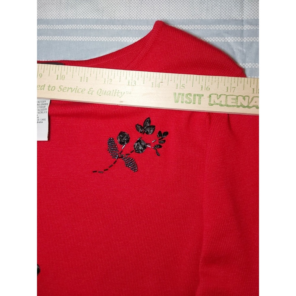 Sag Harbor Women's XL Red Beaded 3/4 Sleeve Cotton Blend Sweater - Picture 6 of 9